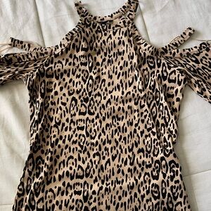 Guess Leopard Cold-Shoulder Tunic in Beige and Black